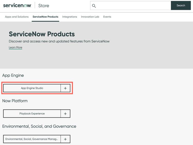 ServiceNow Store App Engine Studio link de instalação