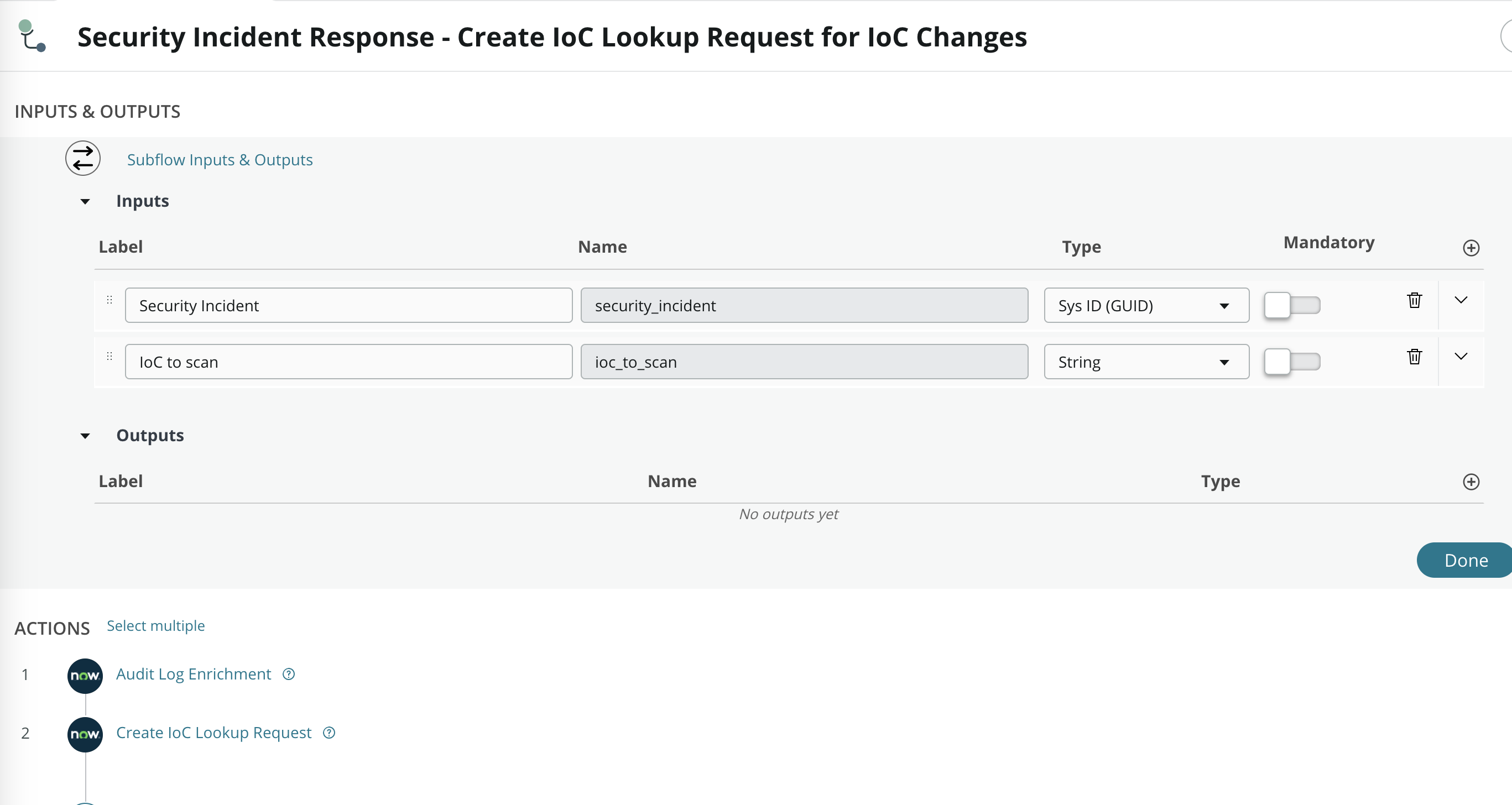 セキュリティインシデントレスポンス - IoC 変更のためのルックアップ要求の作成 (Create Lookup Request for IoC Changes) ワークフローの図