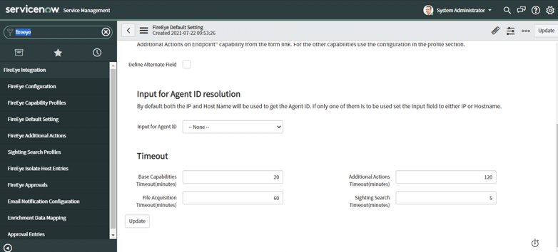 FireEye のデフォルト設定拡張ページ