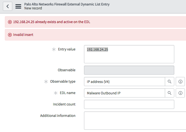 EDL エントリーの CIDR 競合メッセージ