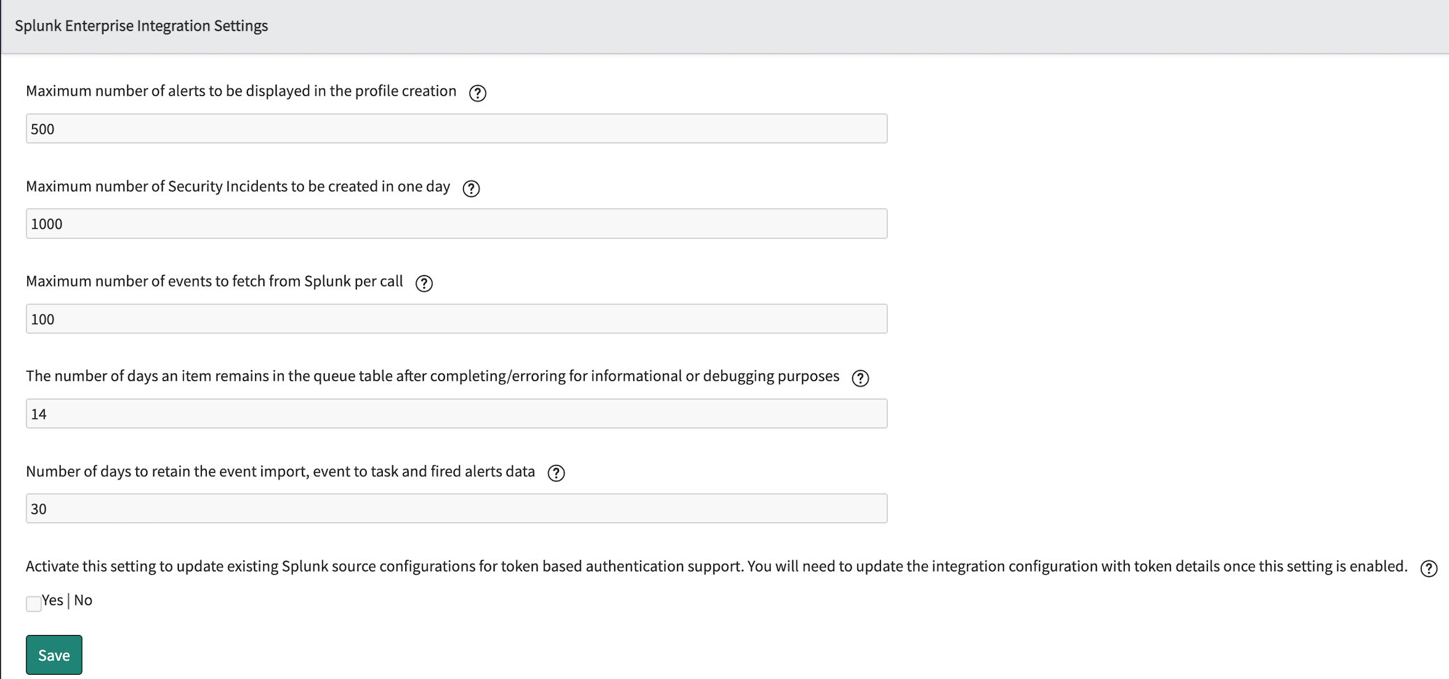 Splunk Integration 設定の構成