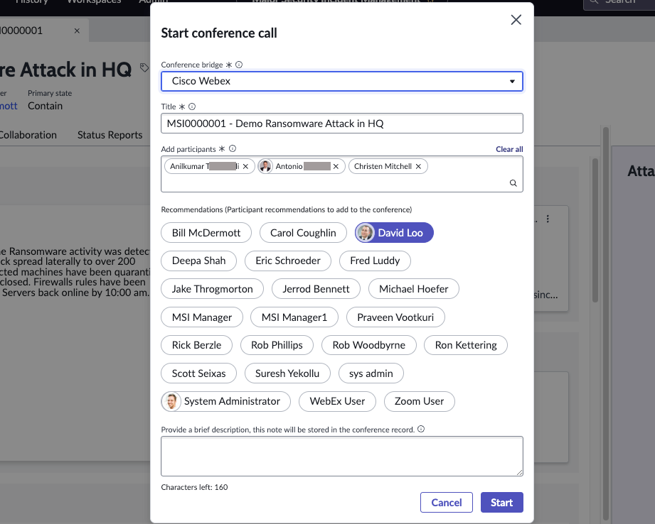 Cisco Webex を使用してカンファレンスコールを開始する手順