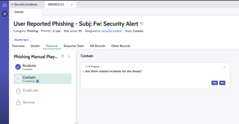 手動フィッシングプレイブックで保留中のアクティビティを非表示にします。