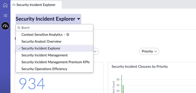 [Security Incident Explorer] ダッシュボードを選択します。