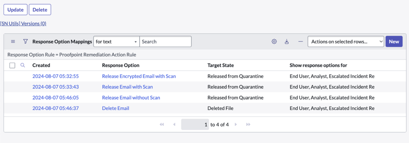 Proofpoint 隔離リリース応答オプションマッピング
