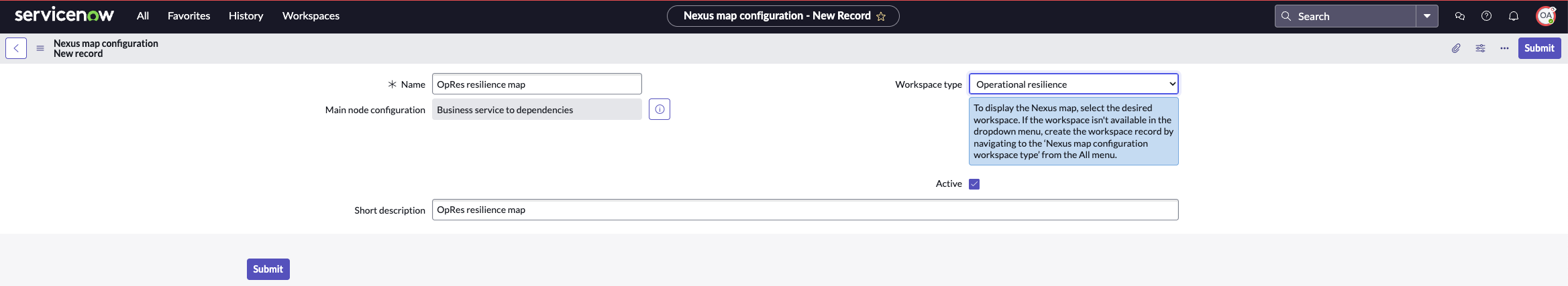 Nexus map configuration new record.