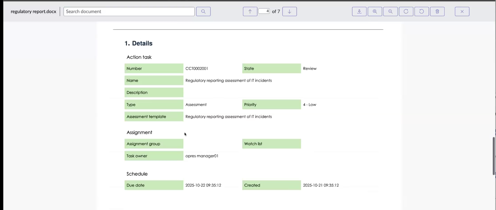 Fields in the Word report.