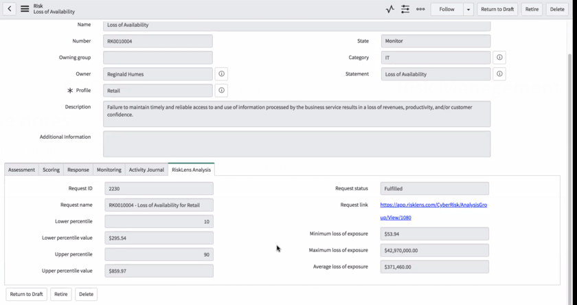 Risk form with the RiskLens info populated