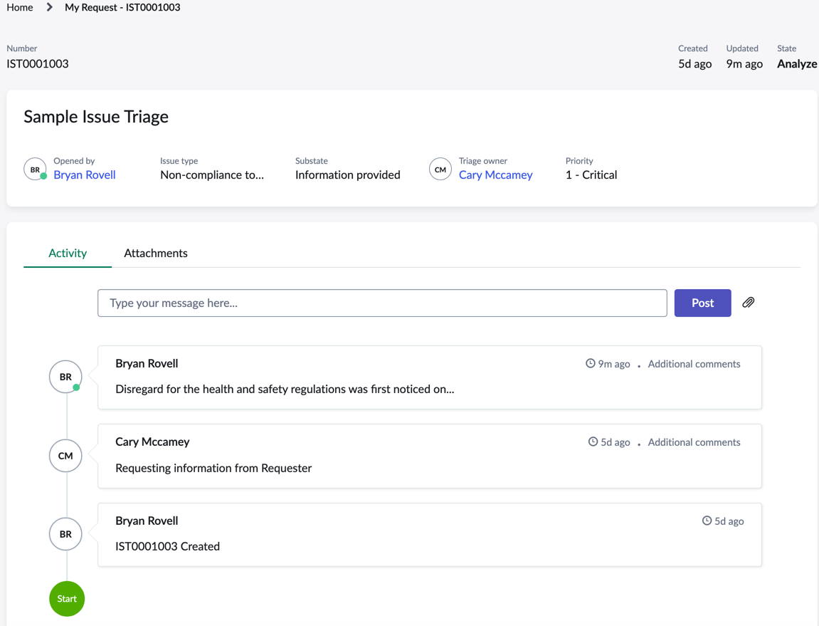 List view of issue triage page.