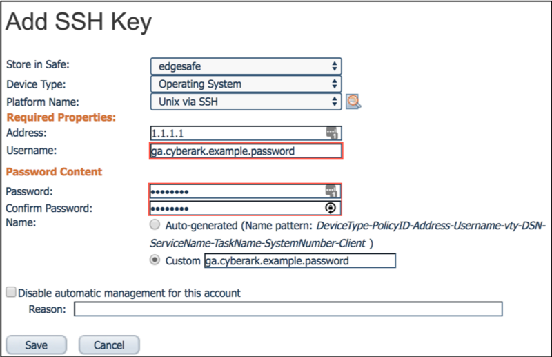 CyberArk の [SSH キーの追加 (Add SSH Key)] ページ