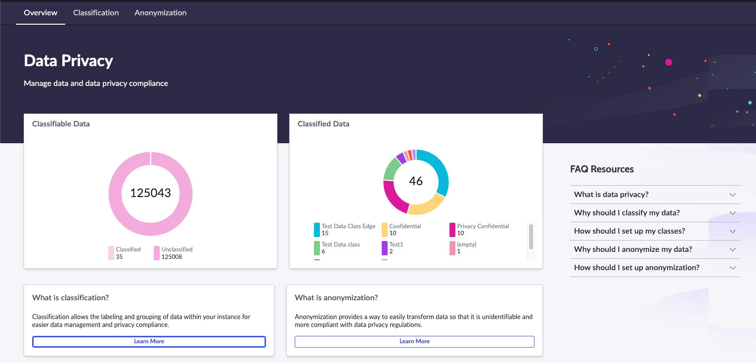 データプライバシーの概要ページを表示します。