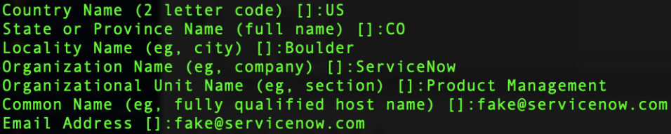 openssl によって表示されるプロンプト