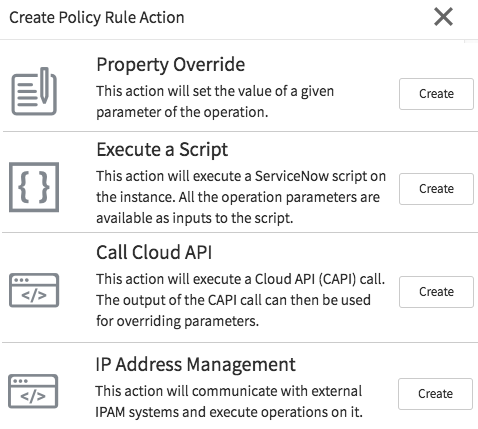 アクションの作成ポップアップ