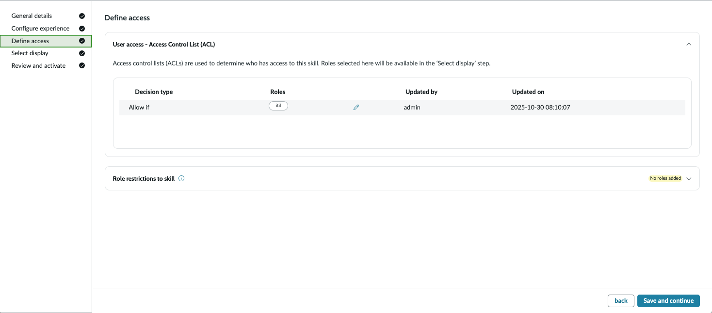 Define access screen in the Incident activity response in NACM screen