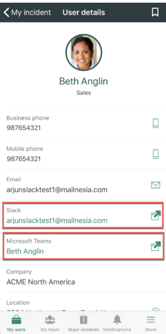 Benutzerdetails in ITSM Mobile Agent