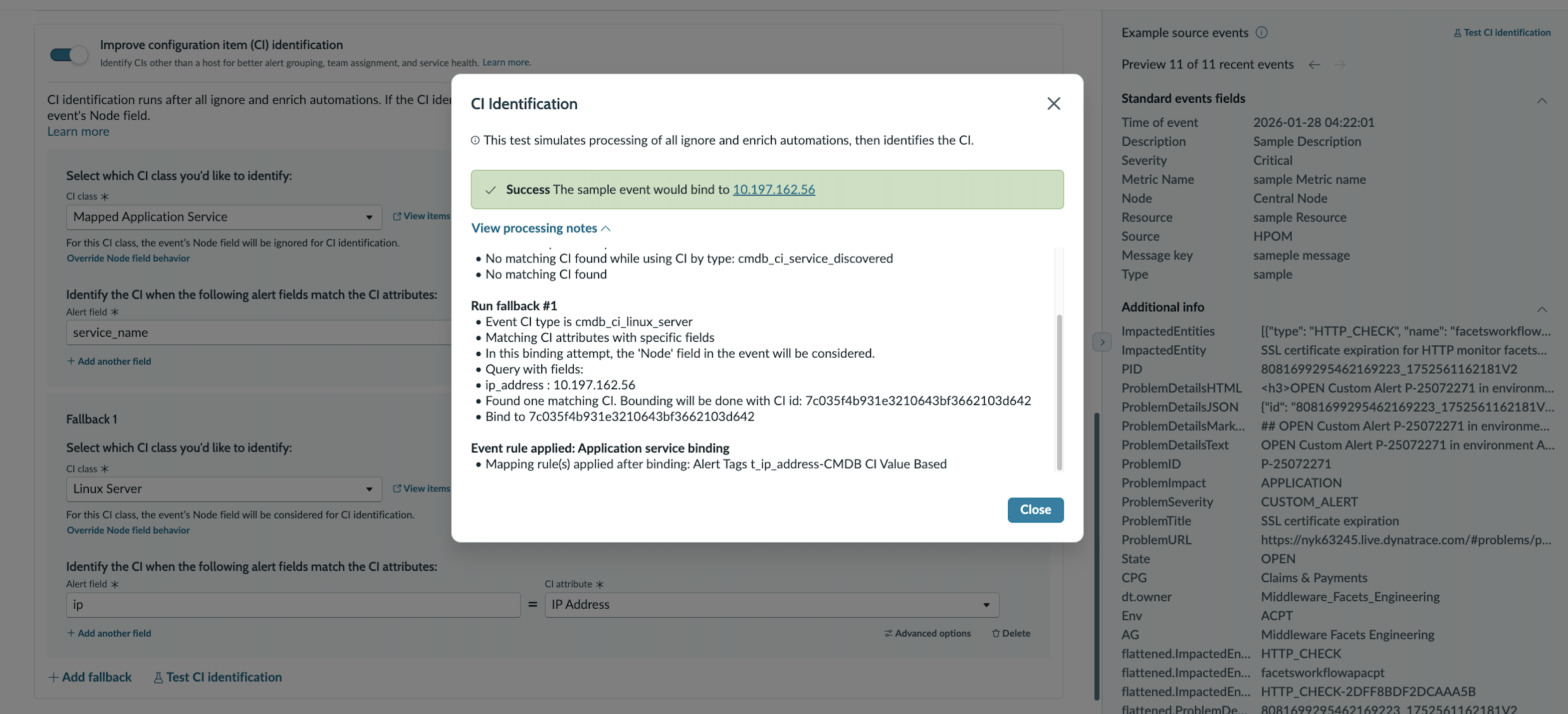 CI identification is successful