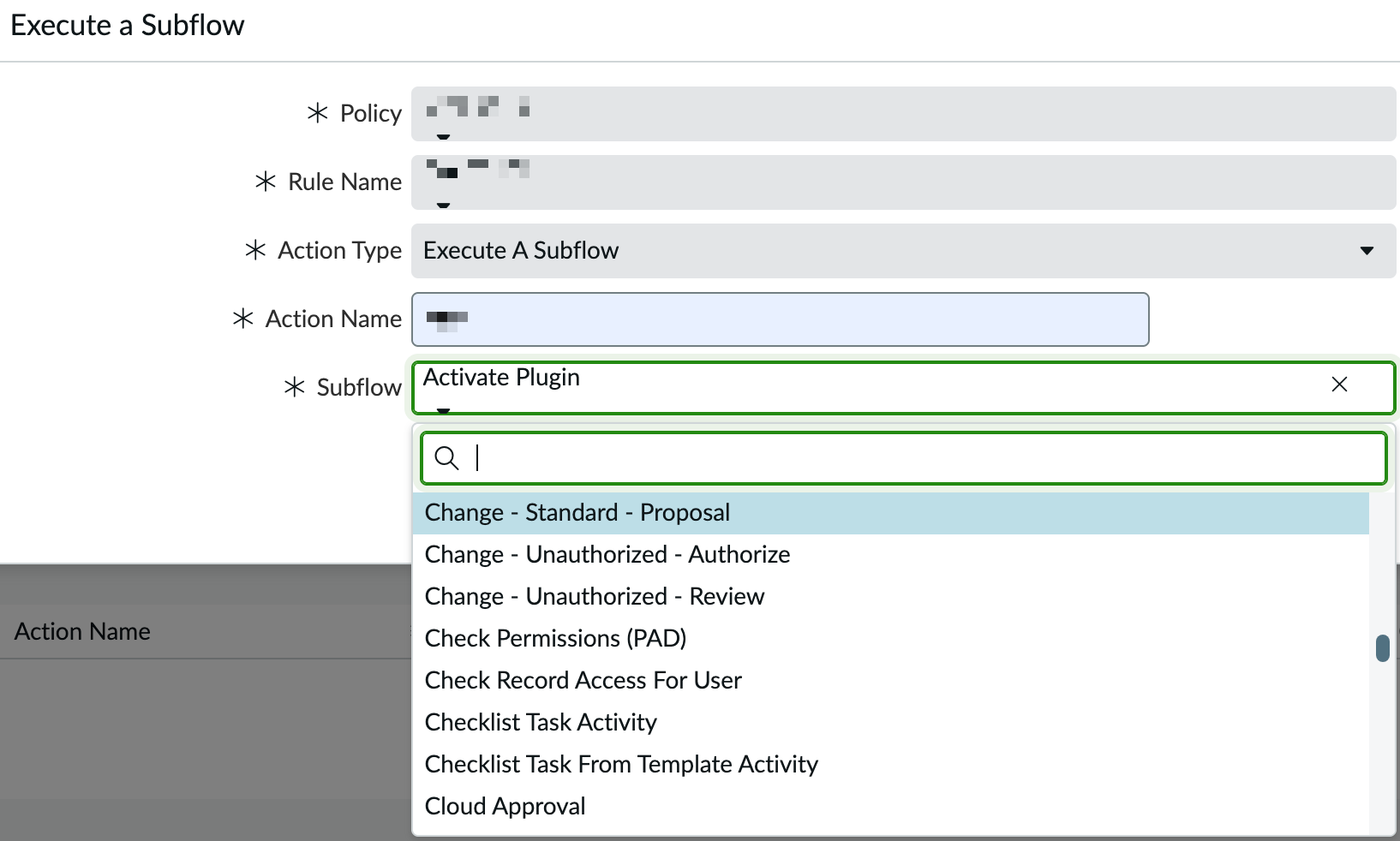 Selecting a workflow as the policy action