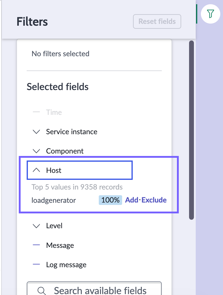 Log Viewer filters.