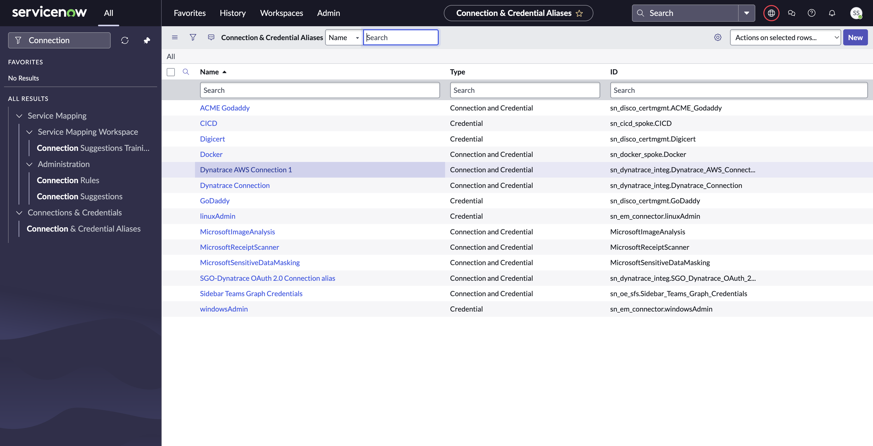 Dynatrace 接続エイリアスリスト。