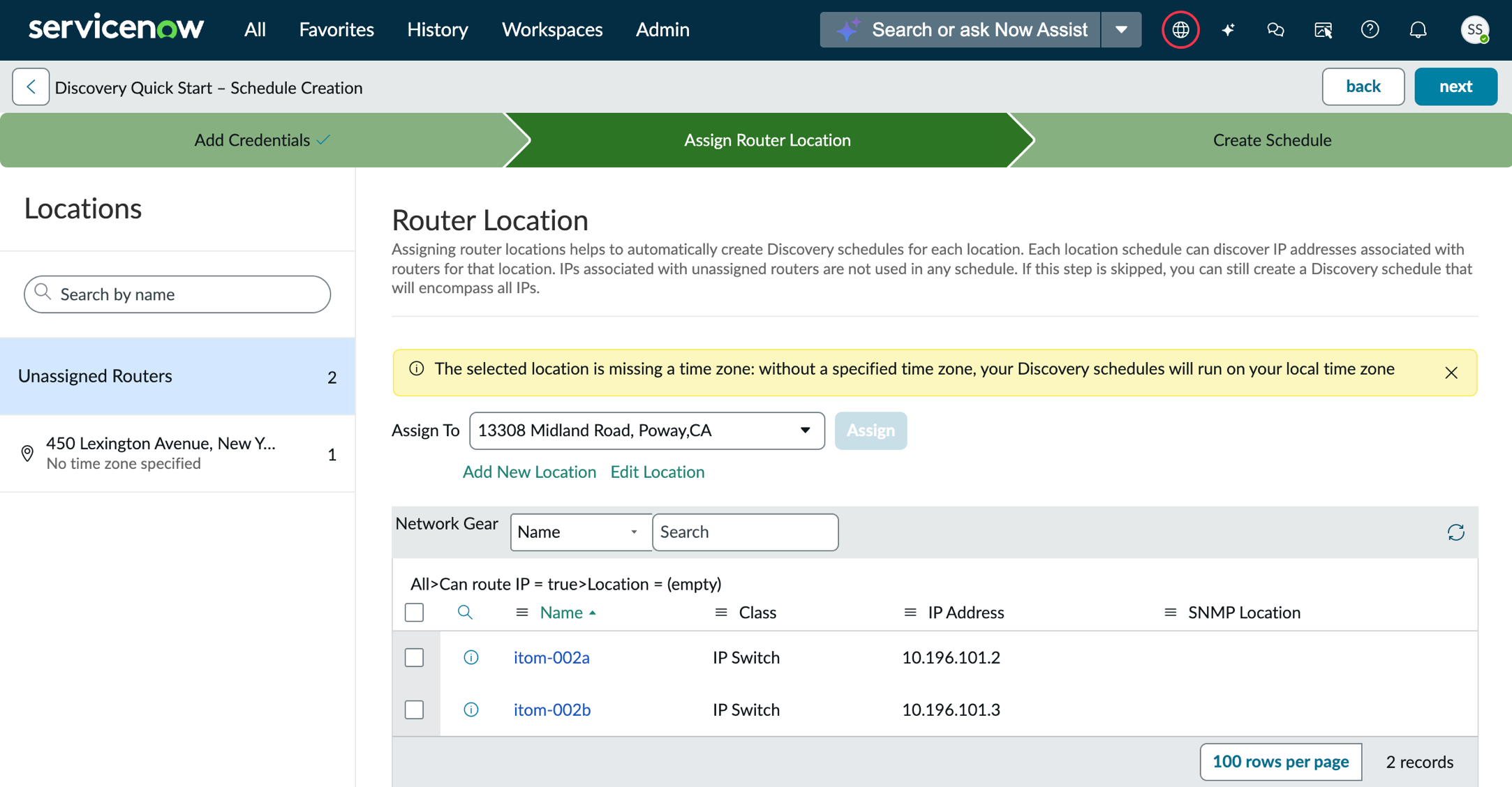 Assign routers to locations