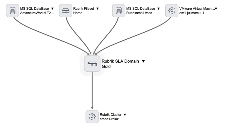 Rubrik SLA ドメイン依存関係ビュー