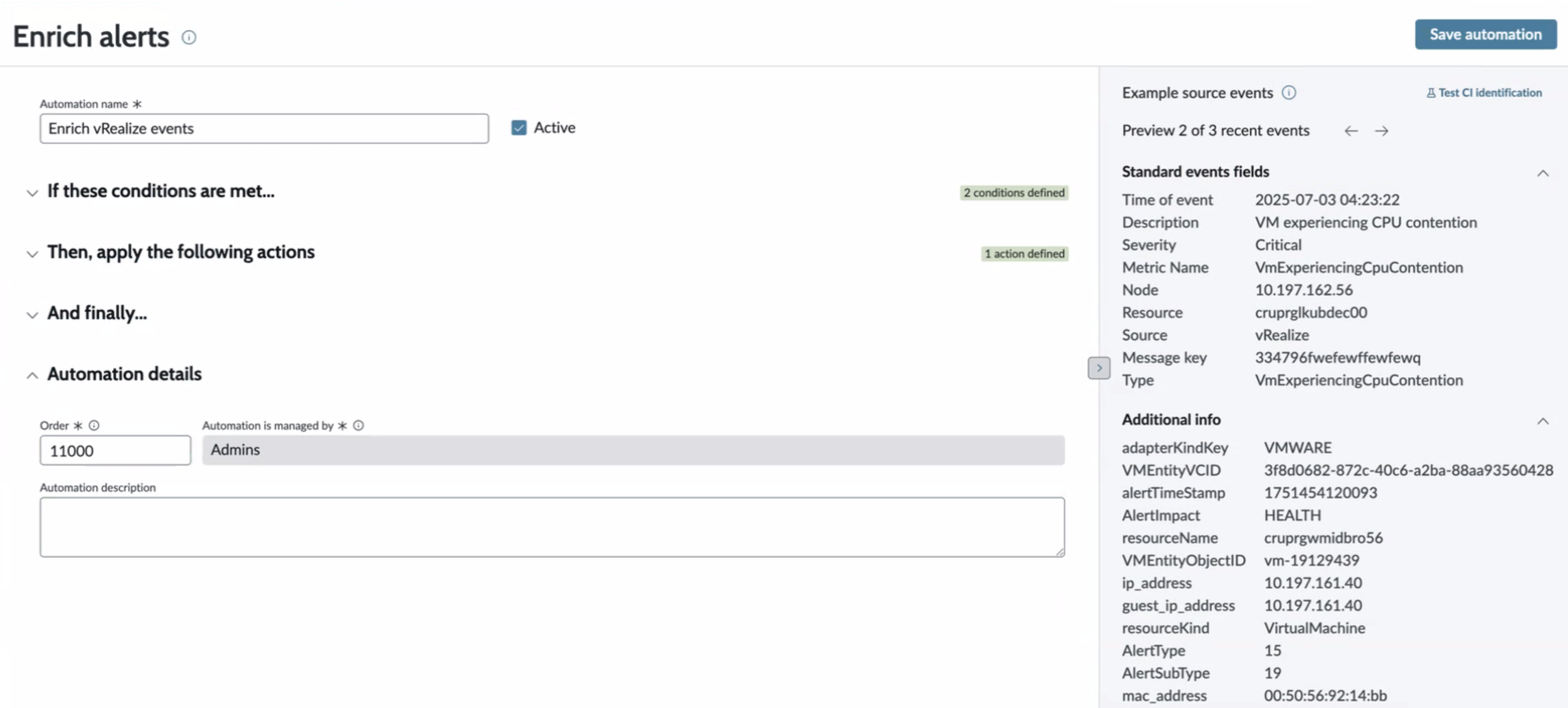 Enrich automation details section