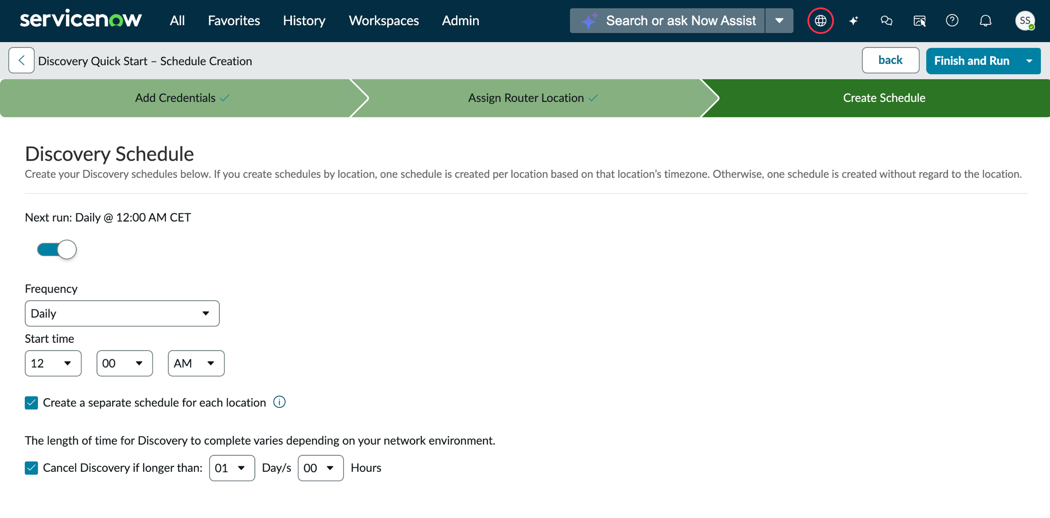 Create a CI Discovery schedule