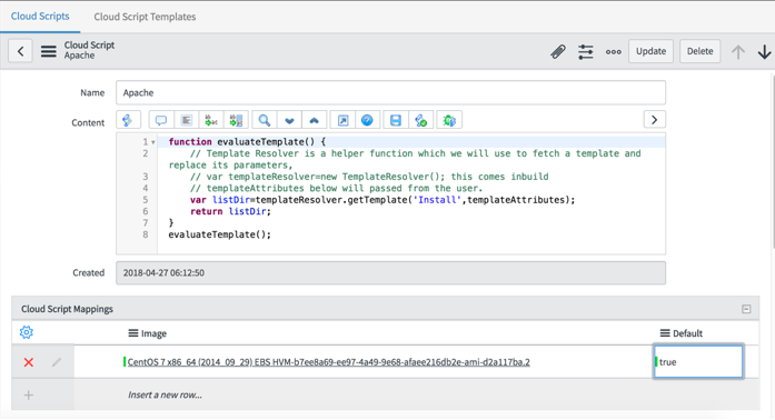 Apache cloud script associated with an image.
