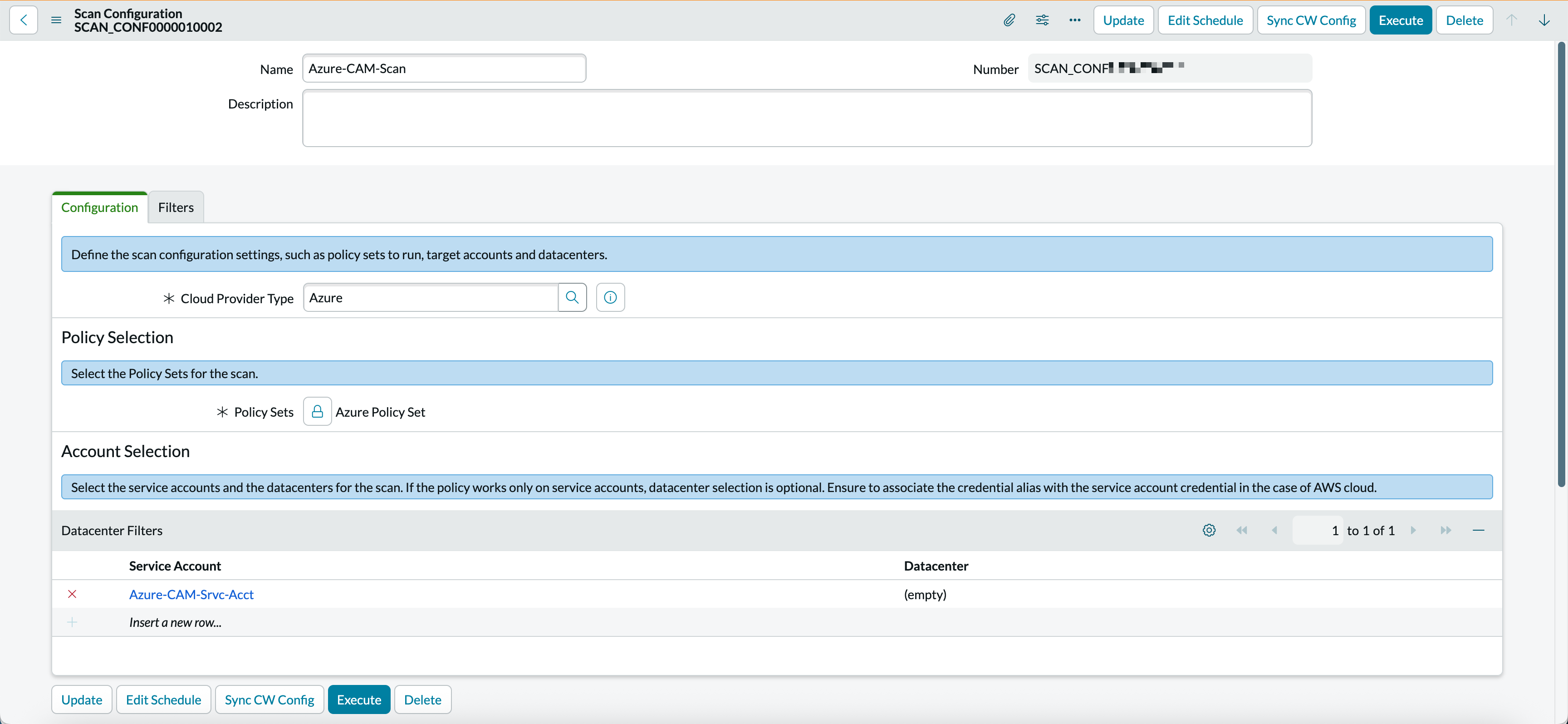 Sync CW Config button on the Scan Configuration page