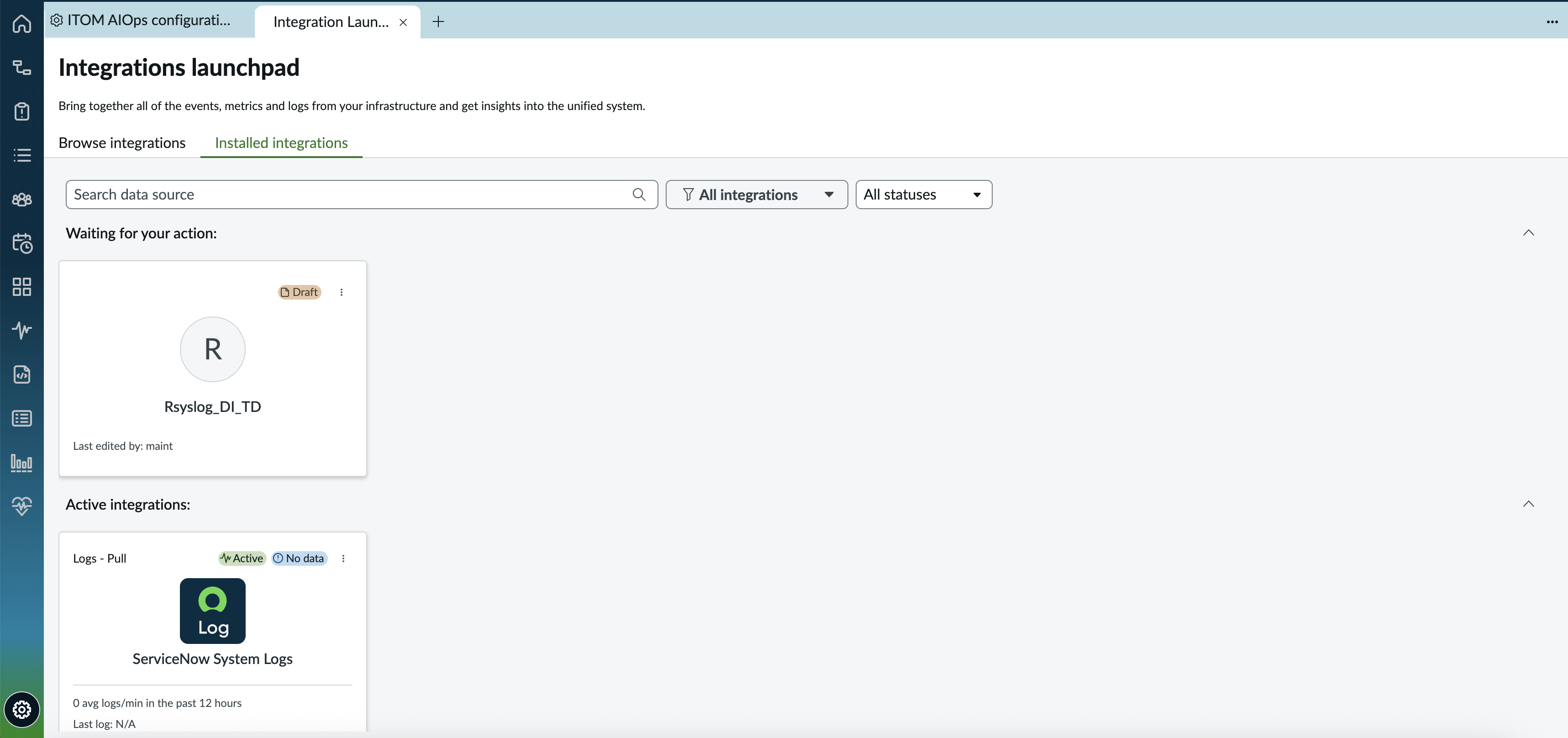Active and inactive installed integrations.