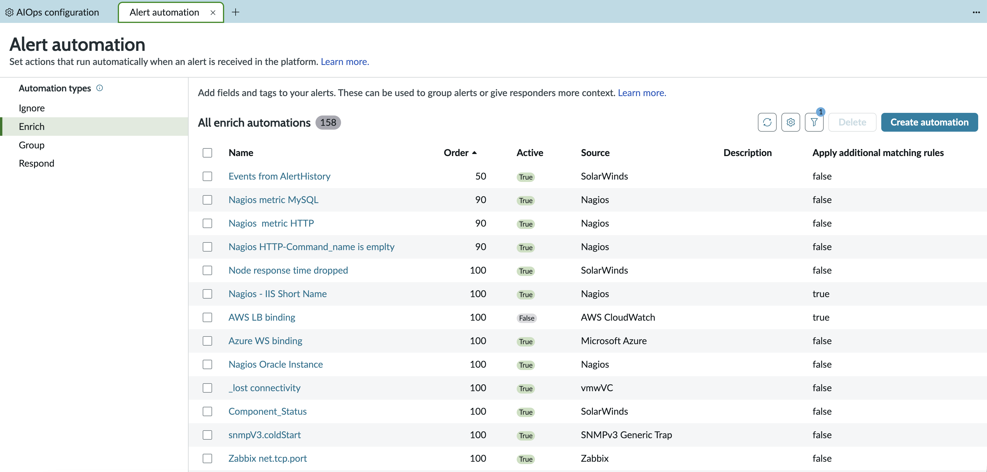 Enrich automation page