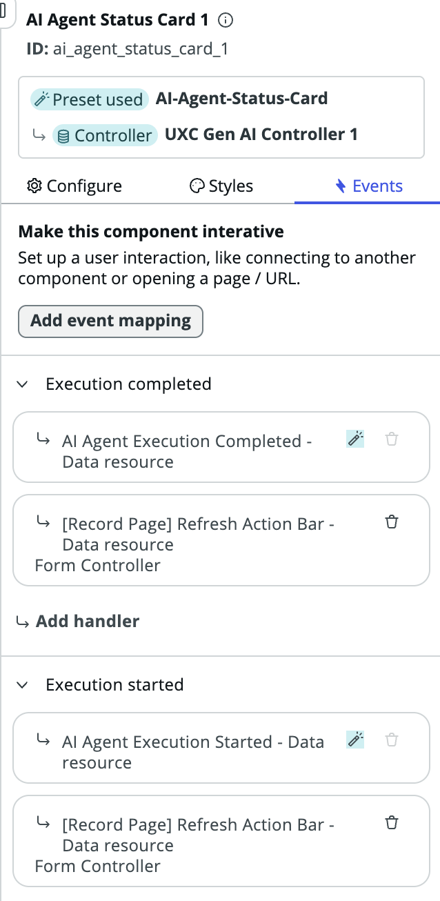 The data drawer with the events and handlers shown