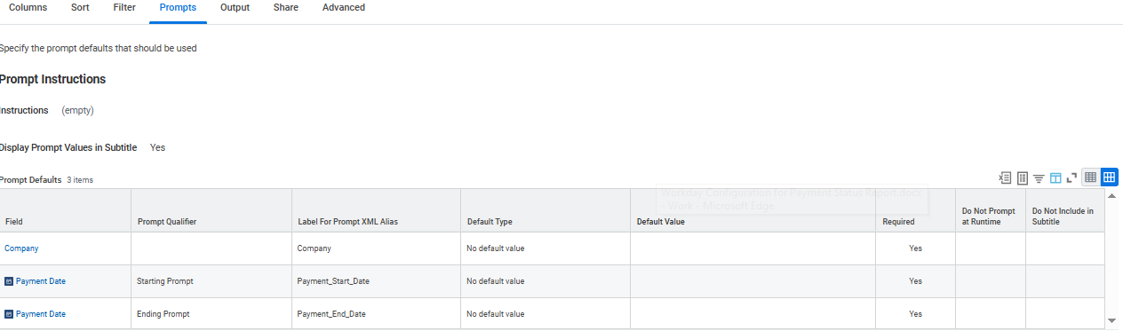 Value of prompts in the Prompt default section.