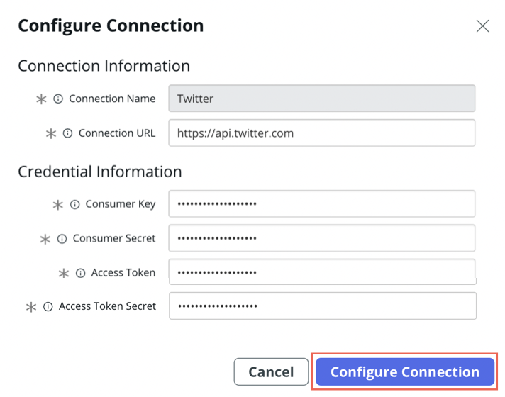 Twitter alias connection form.