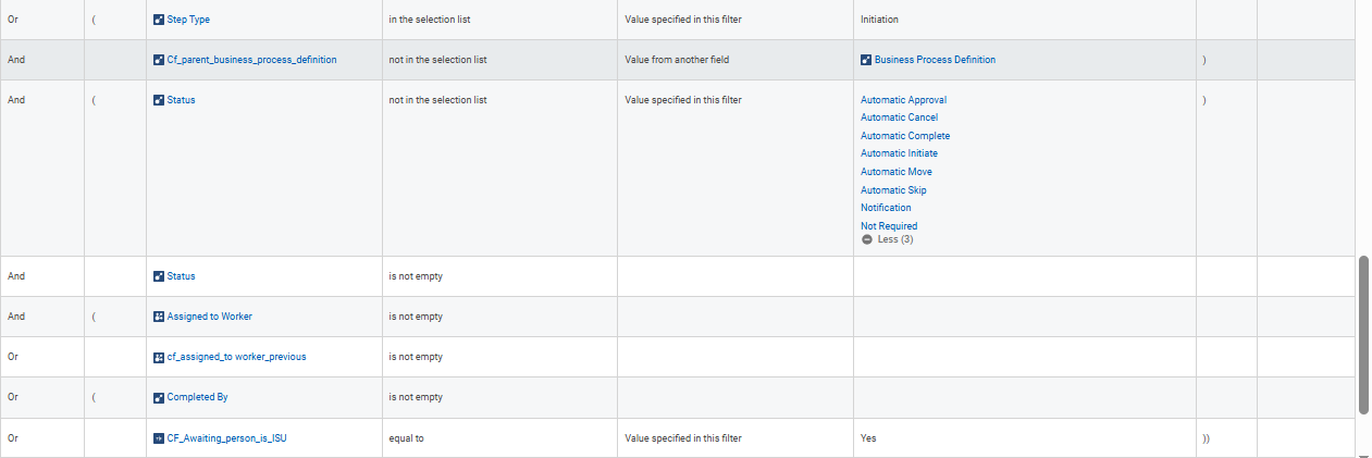 In the Filter section, select the required values.