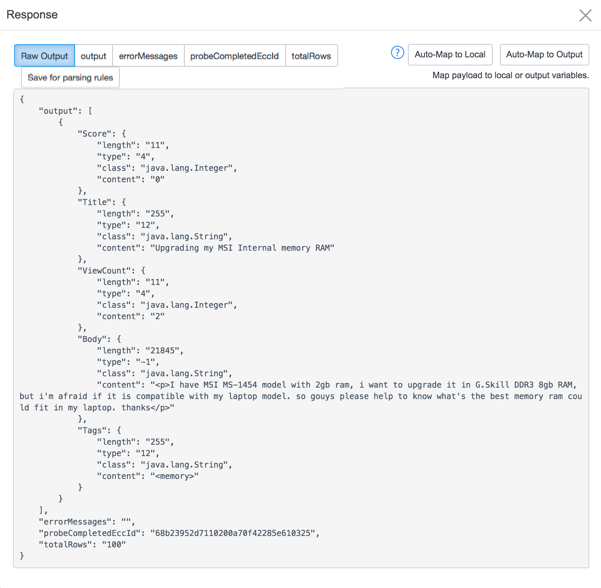 Response payload from inputs test