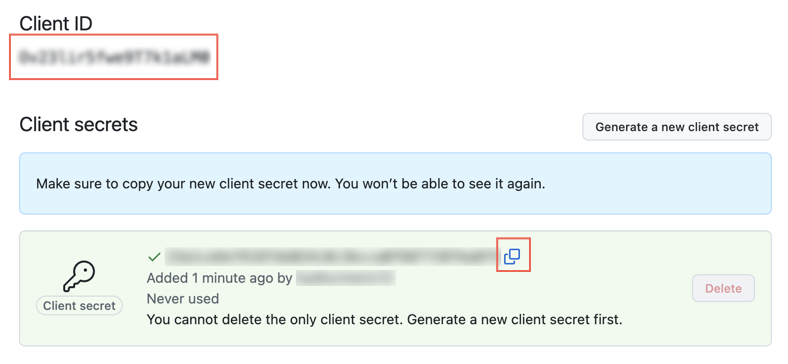 Values of Client ID and Client secret.