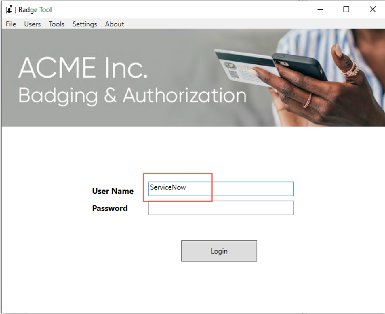 ServiceNow displayed in the captured element that is the User Name field.