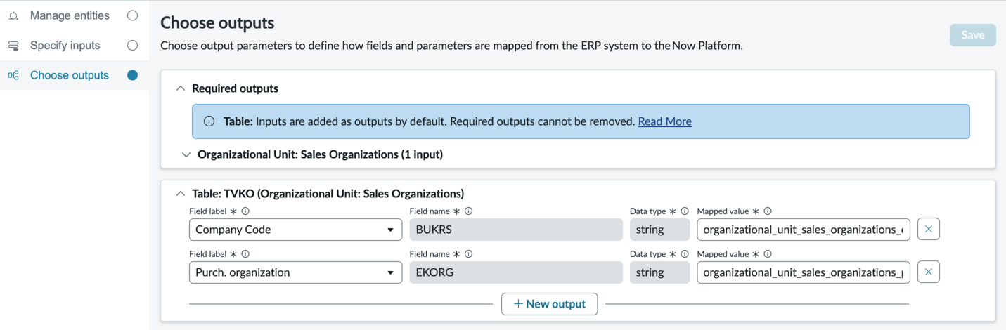 Choose outputs page.