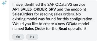 AI agent conversation asking if you want to create a data model with buttons for yes and no.