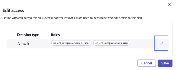 Edit access modal with pencil icon highlighted.