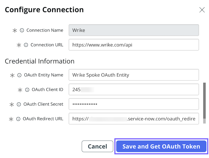 Configure a connection for the Wrike spoke.