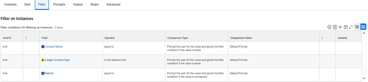 Select the required values in the Filter section.