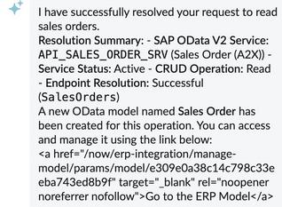 AI agent conversation with name, endpoint, and crud operation for the new OData data model.