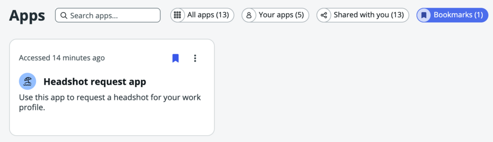 Bookmarked apps displayed when you select the Bookmarks pill