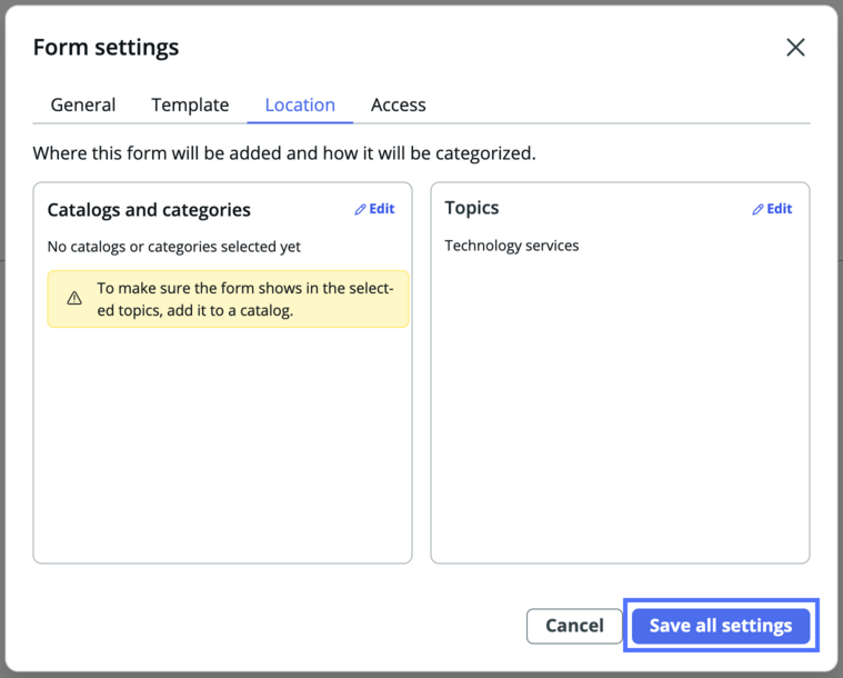 Save all settings on the location