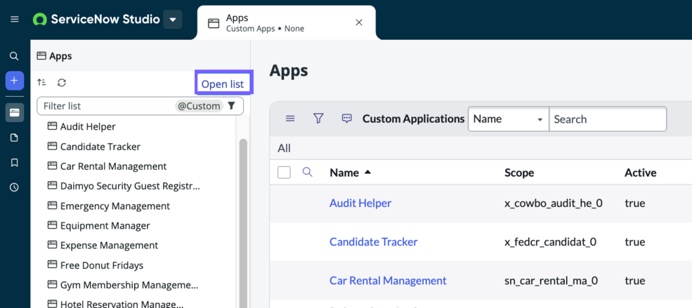 Open any list on the platform by opening it in the Navigator and selecting Open list.
