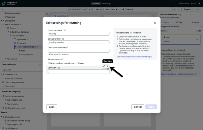 Edit settings modal where you select to bind