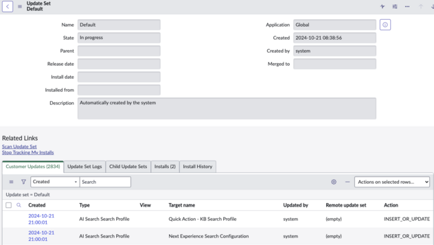 Update set with addition of the 'Incident Table' table
