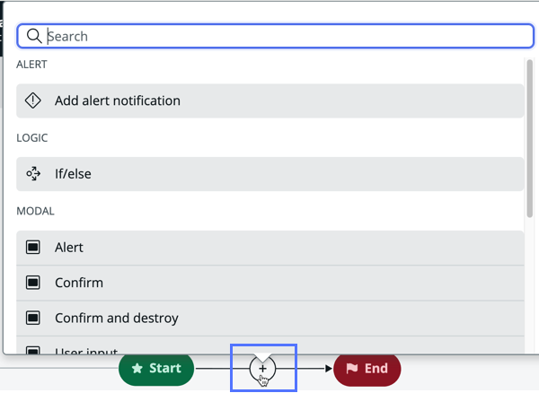 UI interaction editor with the step toolbox open.